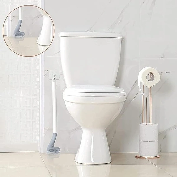 Silicon Toilet Cleaning Brush with Slim No Slip Long Handle Toilet Brush 360 Degree Deep Golf Shape Silicone Toilet Brush with Self-Adhesive Wall Hook Holder Anti-drip Non-Slip Long Handle
