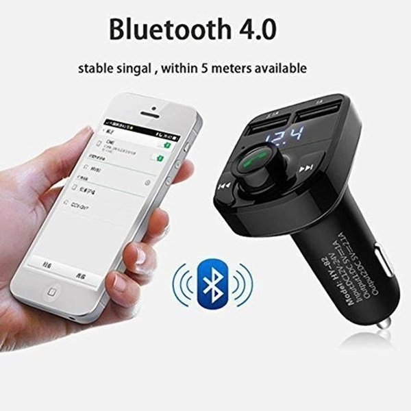 X8 Dual USB Car Charger Hands-Free Wireless Bluetooth FM Transmitter & Music Adapter, 2.0A & 1.0A Dual USB Port LCD MP3 Player which Supports TF Card and U Disk