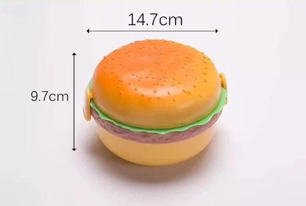  Lunch Box for Kids Burger Shape School Tiffin Box for Boys & Girls Leak Proof Plastic with Compartments (Pack of 1)