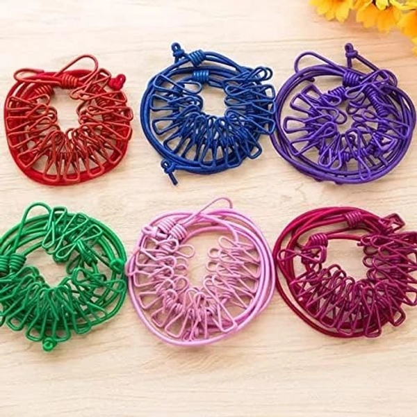 Clip Rope | Cloth Line Rope | Portable Drying Rope with 12 Clips and 2 Hooks | Drying Rope for Balcony-Garden-Terrace-Backyard-Travel-Camping | Multicolor [Pack of 1]