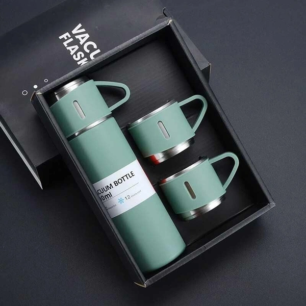  VACCUM FLASK SET Stainless Steel Thermo 500ml/16.9oz Vacuum Insulated Bottle with Cup for Coffee Hot Drink