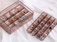 Portable 2 Layer Acrylic Jewelry Storage Box Organizer Holder case with Lid for Earrings Necklaces Bracelets Rings with 24-Grid Small and 6-Grid Big