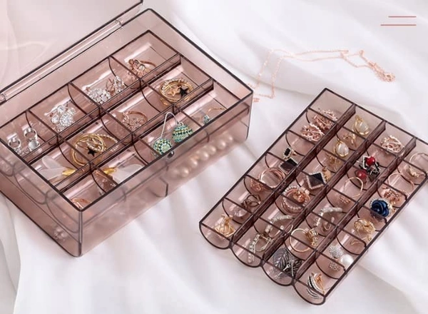 Portable 2 Layer Acrylic Jewelry Storage Box Organizer Holder case with Lid for Earrings Necklaces Bracelets Rings with 24-Grid Small and 6-Grid Big