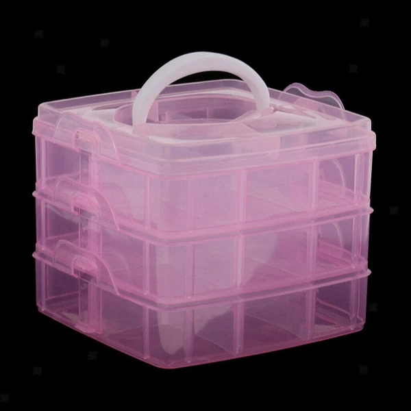 3-Layer 18 Grid Cells Multipurpose Organizer Storage Box Plastic with Removable Dividers for Medicine