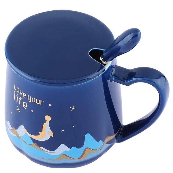 400 ml Love Your Life Coffee Mug, Mugs for Coffee, Diwali Gifts, Birthday Gift, Coffee Mug with Lid, Tea Mug, Cups and Mugs, Ceramic Coffee Mug, Cute Coffee Mug with Spoon