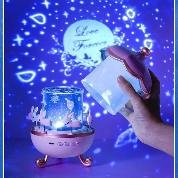 Bunny Night Light Cabin Projector Lamp 360° Rotatable LED Night Lamp for Kids Room Decor, Kids Night Lights for Girls Bedroom 6 Film Shade, Star Projector, USB Powered Birthday Gift for Kids
