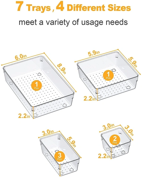  Acrylic Cosmetics Drawer Organizer Storage Bins With Various Size For Kitchen, Office, Bathroom, Vanity Makeup Organiser - MEDIUM 3*6 INCH