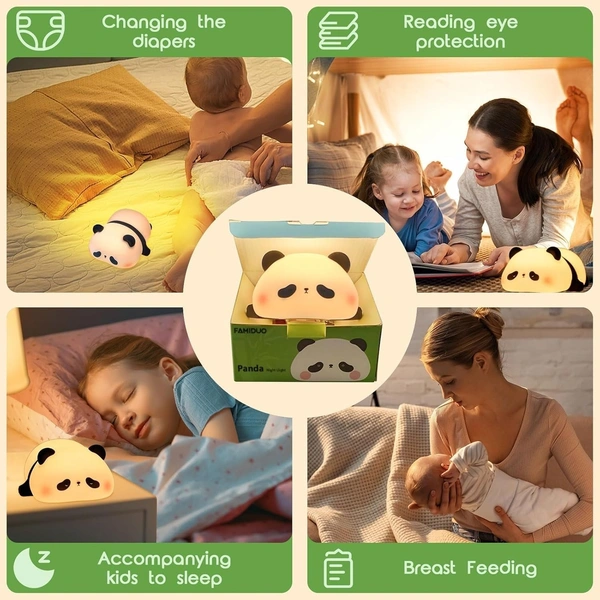 Cute Silicone Sleeping Panda Night Light,Squishy LED Beside Lamp for Kids with Touch Sensor, Nursery Rechargeable Novelty Animal Lamp, Breastfeeding Lamp for Baby & Toddlers (Sleeping Panda)