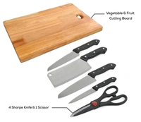 Stainless Steel Kitchen Knife & Knives Set with Knife Scissor and Wooden Chopping Board for Vegetable & Fruit Cutting Slicing Chopping Multi-Color(Pack of 6)
