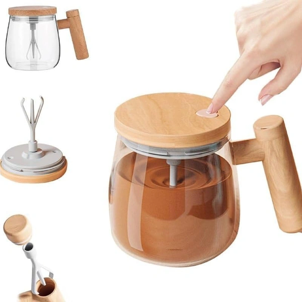 Electric Self-Stirring Coffee Mug Borosilicate Mixing Cup With Lid For Effortless Coffee, Milk, And Protein Powder Mixing At Home, Office, Or Travel (400 Ml, 1 Piece) Glass, Transparent