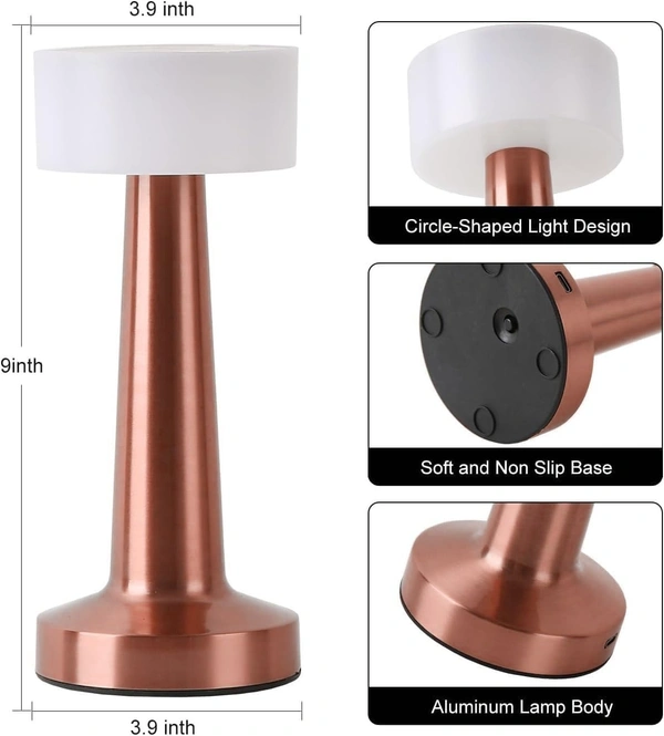 Dumbbell Shape Rechargeable RoseGold Metal LED Table Lamp with Touch Sensor, 3 Levels Brightness, Cozy Warm Lighting - Ideal Bedside Lamp or Night Light for Kids Nursery, Room Decor, Cafe Bar