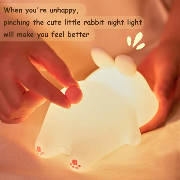 Kids Cute Little Rabbit Night Light Touch Silicone Animal Night Lamp | Rechargeable LED Bedside Lamp for Children's Bedroom | Ideal Gift for Boys, Girls, Toddlers, and Nursery