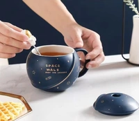 Ceramic Astronaut Coffee Mug with Lid & Spoon, 3D Creative Space Mug for Coffee, Tea, and Milk | Ideal Diwali & Birthday Gift | Unique Novelty Mug for Men, 450ml/15oz (Blue)