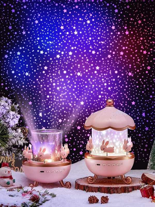 Bunny Night Light Cabin Projector Lamp 360° Rotatable LED Night Lamp for Kids Room Decor, Kids Night Lights for Girls Bedroom 6 Film Shade, Star Projector, USB Powered Birthday Gift for Kids