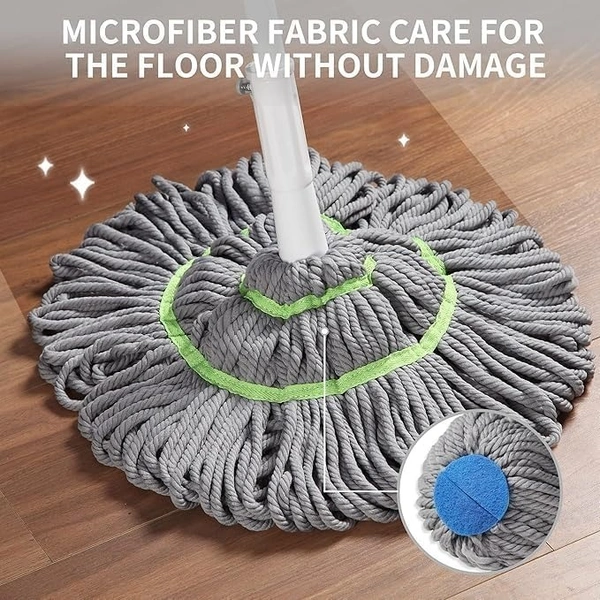 Stainless Steel Microfiber Twist Mop | Self-Wringing Squeeze Mop with Extendable Handle for Efficient Floor Cleaning | Reusable Dust Mop for Home, Office