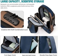 Anti-Theft Chest Bag for Men Women Sling Bag Crossbody Backpack Men's Shoulder Bag Waterproof Password Protection Shoulder Bag with USB, Blue with brown, Rucksack