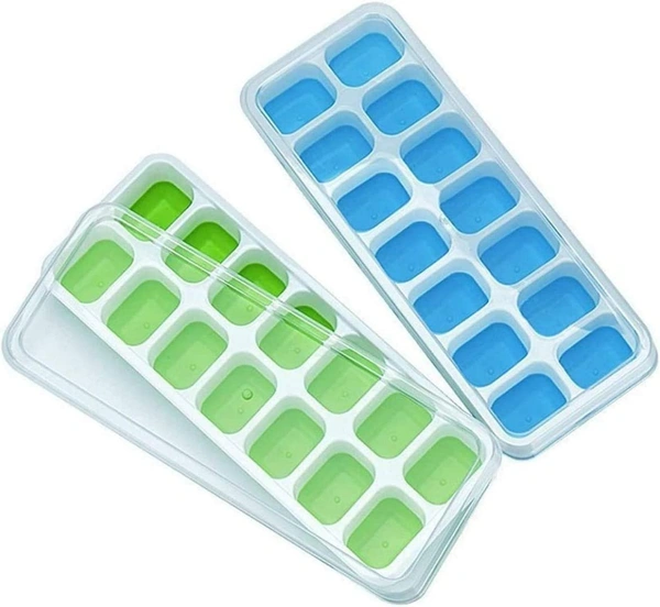  Ice Cube Trays, Silicone Easy-Release and Flexible 14-Ice Trays with Spill-Resistant Removable Lid, BPA Free, Durable and Dishwasher Safe 