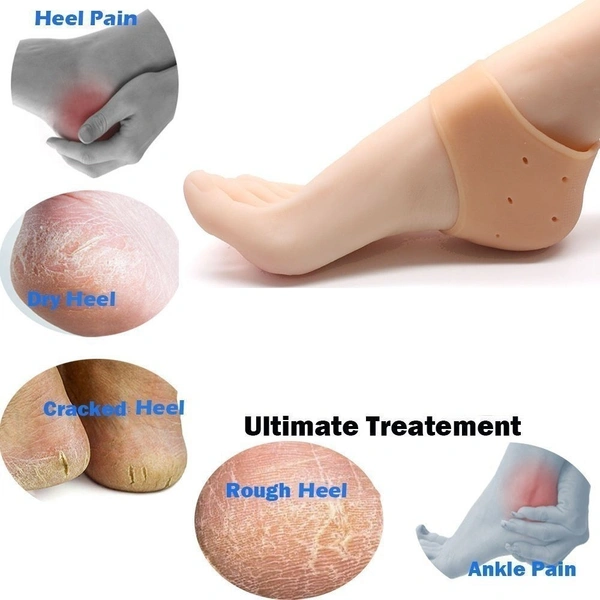 Anti Heal Crack  Silicone Gel Heel Pad Socks for Pain Relief - 1 Pair (Beige, Free Size)