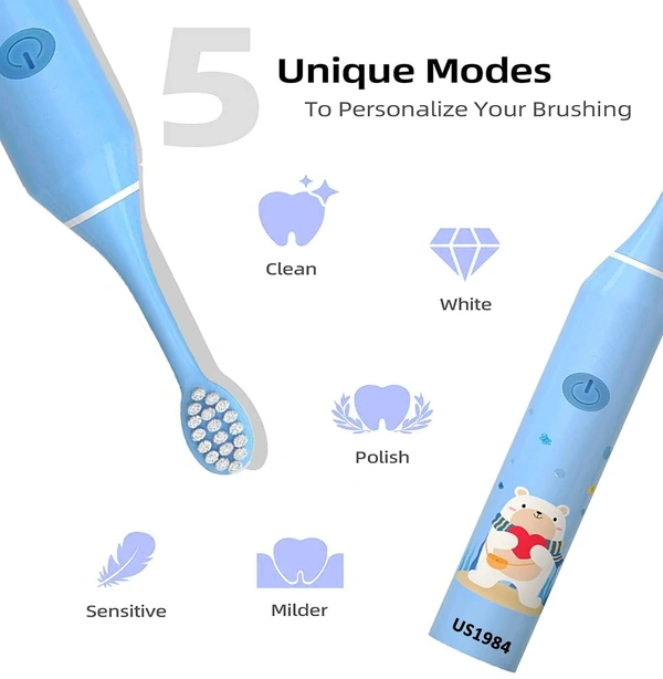 Sonic Electric Toothbrush for Kids with 5 Modes, 3 Brush Heads & Rechargeable Battery, Ultra Soft Nylon Bristles, IPX7 Waterproof, Electric Power Tooth brush