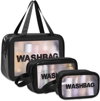 Wash Bag Pouch for Travel Kit Toiletry Bag Cosmetic Bag Make Up Box for Brushes, Accessories with Handle, Large Capacity Translucent Waterproof Travel Storage Mini Size - Set of 3