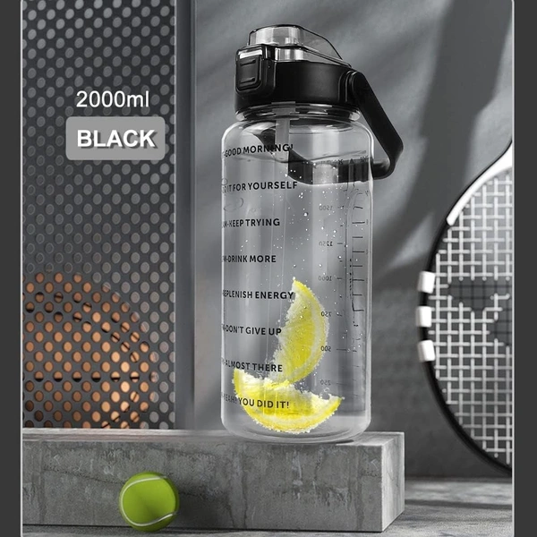 2 L Capacity Water Bottle Belt Straw Transparent bottle