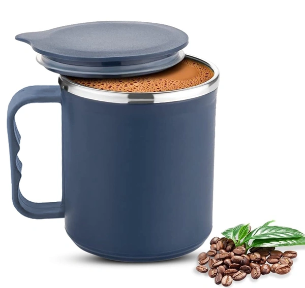 Coffee Mug with Lid Insulated Stainless Steel for Tea Milk Mug Inner Stylist Double Wall Cup for Home Office Restaurant Use Gift Pack of 1