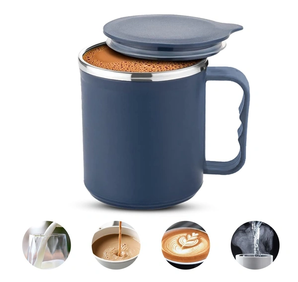Coffee Mug with Lid Insulated Stainless Steel for Tea Milk Mug Inner Stylist Double Wall Cup for Home Office Restaurant Use Gift Pack of 1