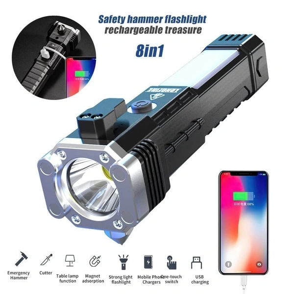 Torch Light,LED 3W Torch Light Rechargeable Torch Flashlight,Long Distance Beam Range Car Rescue Torch with Hammer Window Glass and Seat Belt Cutter Built Portable
