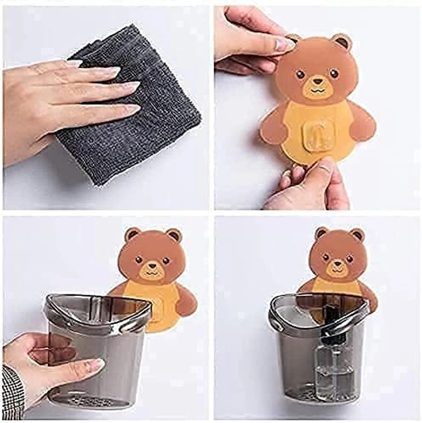 Self Adhesive Wall Mounted Teddy Bear Tooth Brush Holder Multipurpose Teddy Bear Toothbrush Holder Cup with Strong Adhesive Sticker, Stand for Toothpaste, Comb, Brush, Cream