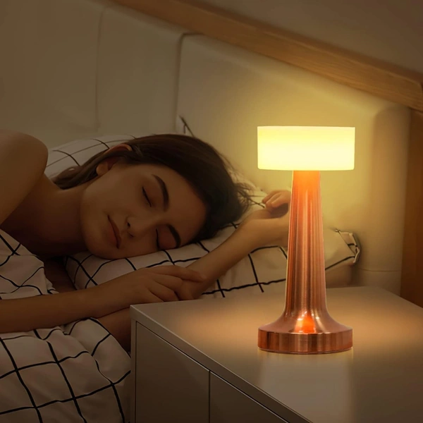 Dumbbell Shape Rechargeable RoseGold Metal LED Table Lamp with Touch Sensor, 3 Levels Brightness, Cozy Warm Lighting - Ideal Bedside Lamp or Night Light for Kids Nursery, Room Decor, Cafe Bar