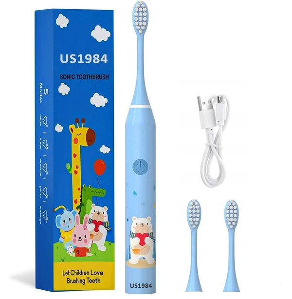 Sonic Electric Toothbrush for Kids with 5 Modes, 3 Brush Heads & Rechargeable Battery, Ultra Soft Nylon Bristles, IPX7 Waterproof, Electric Power Tooth brush