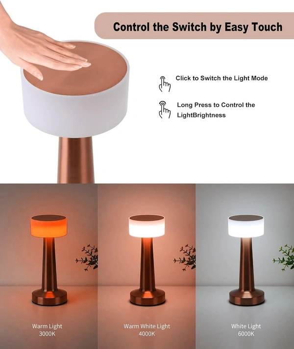 Dumbbell Shape Rechargeable RoseGold Metal LED Table Lamp with Touch Sensor, 3 Levels Brightness, Cozy Warm Lighting - Ideal Bedside Lamp or Night Light for Kids Nursery, Room Decor, Cafe Bar
