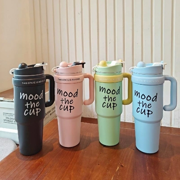 Mood The Cup Insulated Water Bottle, 900 ml, Stainless Steel Tumbler with Handle and Lid 2 Straw, Double Insulated Cup 100% Leak Proof for Office & Gym