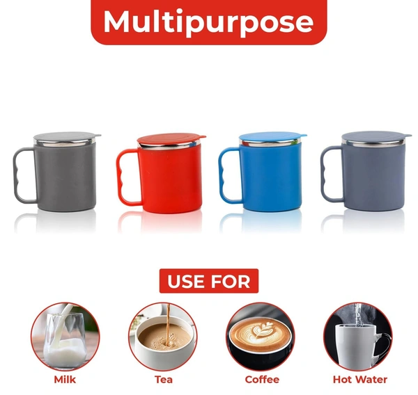Coffee Mug with Lid Insulated Stainless Steel for Tea Milk Mug Inner Stylist Double Wall Cup for Home Office Restaurant Use Gift Pack of 1