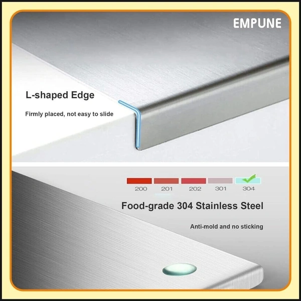 304 Stainless Steel Chopping Board with Lip for Kitchen | with 2 Steel Straw | for Cutting Vegetables, Meat,Fish,Fruits | Medium | 40 x 32 cm