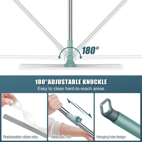 Slim Wiper with Adjustable Long Handle 180° Rotatable Silicone Squeegee Scrubber,Easy to Clean,Great for Removing Stubborn Hair from Carpets,Stairs-Durable Plastic/Metal Household Sweeper