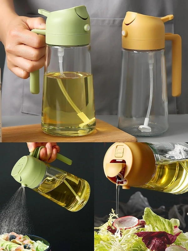 Oil Sprayers, 2 In 1 Olive Oil Dispenser & Oil Sprayer Oil Pots For Kitchen, Salad,Bbq,Roasting, Oil Vinegar Bottle Dual-Use Kitchen Cooking Tool (Multi Color) - Glass, 550 Ml
