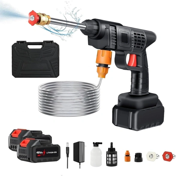 Double Battery Rechargeable Electric Water Spray Gun with Adjustable Nozzle,48V Cordless High-Pressure Washer Powerful Handheld Washer for Car, Bike & Home Cleaning