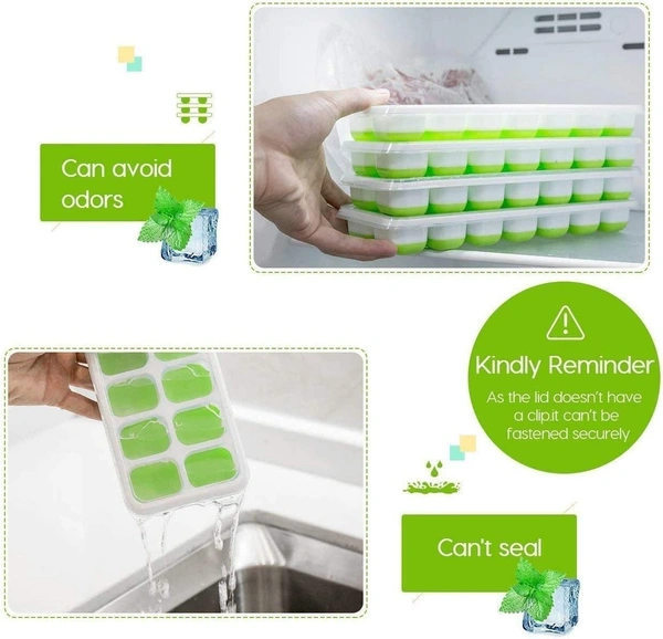  Ice Cube Trays, Silicone Easy-Release and Flexible 14-Ice Trays with Spill-Resistant Removable Lid, BPA Free, Durable and Dishwasher Safe 