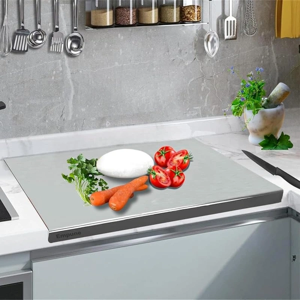 304 Stainless Steel Chopping Board with Lip for Kitchen | with 2 Steel Straw | for Cutting Vegetables, Meat,Fish,Fruits | Medium | 40 x 32 cm