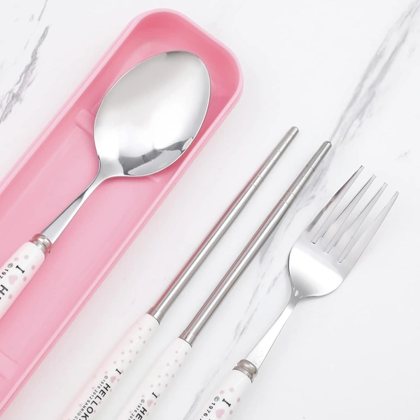 Spoon Set Stainless Steel Chopstick, Spoon and Fork Cutlery Set for Women, Men, Kids Eating Food Portable Tableware Dining Accessories.