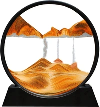 7 inch  3D Dynamic Sand Art Liquid Motion, Moving Sand Art Picture Round Glass 3D Deep Sea Sandscape in Motion Display Flowing Sand Frame Relaxing Desktop Home Office Work Decor (Multi Color, 7 inch)