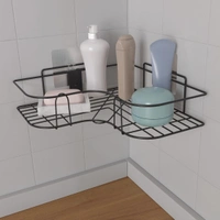 Wall Mounted Self-Adhesive Bathroom Corner Shelf/Kitchen Rack & Holder - Bathroom Accessories (Material-GI Metal, Powder Coated Finish, Black, L Shape Pack of 1)