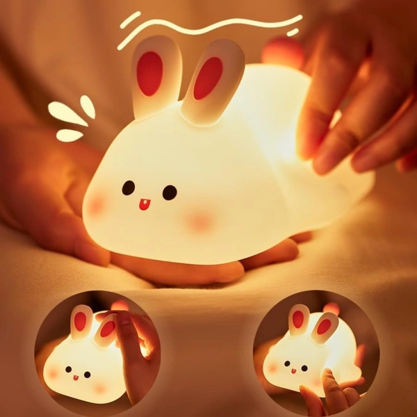 Kids Cute Little Rabbit Night Light Touch Silicone Animal Night Lamp | Rechargeable LED Bedside Lamp for Children's Bedroom | Ideal Gift for Boys, Girls, Toddlers, and Nursery