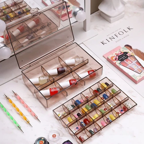 Portable 2 Layer Acrylic Jewelry Storage Box Organizer Holder case with Lid for Earrings Necklaces Bracelets Rings with 24-Grid Small and 6-Grid Big