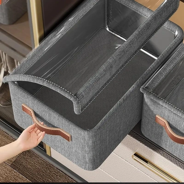 26l Storage Organizer Box with Lid Handles Foldable Metal