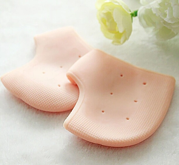 Anti Heal Crack  Silicone Gel Heel Pad Socks for Pain Relief - 1 Pair (Beige, Free Size)