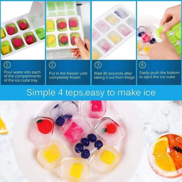  Ice Cube Trays, Silicone Easy-Release and Flexible 14-Ice Trays with Spill-Resistant Removable Lid, BPA Free, Durable and Dishwasher Safe 