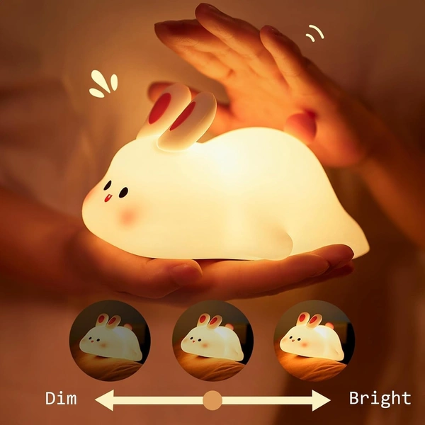 Kids Cute Little Rabbit Night Light Touch Silicone Animal Night Lamp | Rechargeable LED Bedside Lamp for Children's Bedroom | Ideal Gift for Boys, Girls, Toddlers, and Nursery