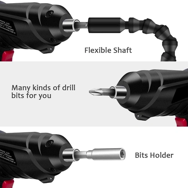 Metal Electric Screwdriver with 47 pcs Screwdriver Bit Set, Front LED Light, Flexible Shaft, Carrying Case, for Household - [Black-Pack of 1]